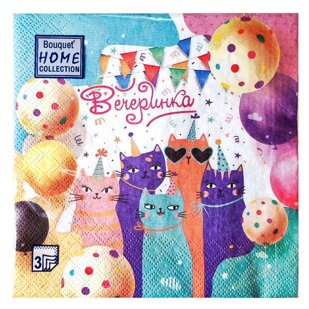 Салфетки бумажные Bouquet Котики 3-х слойные 33х33 см, 20 шт