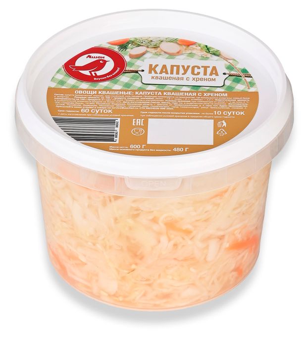 Готовая еда Капуста квашенная АШАН Красная птица с хреном, 600 г