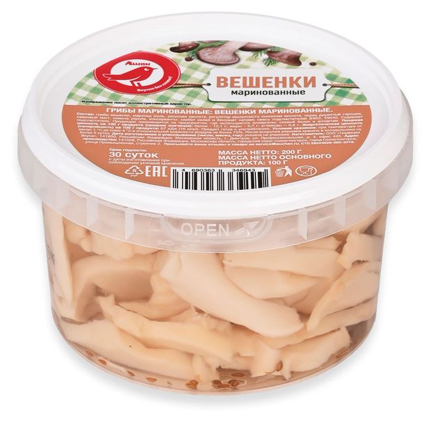 Грибы маринованные АШАН Красная птица Вешенки 200 г 140₽