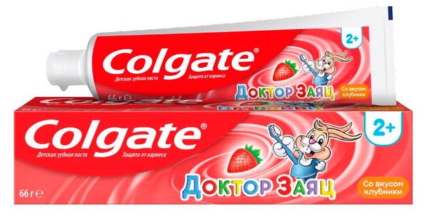 Зубная паста детская Colgate Доктор Заяц защита от кариеса с фторидом со вкусом клубники, 50 мл