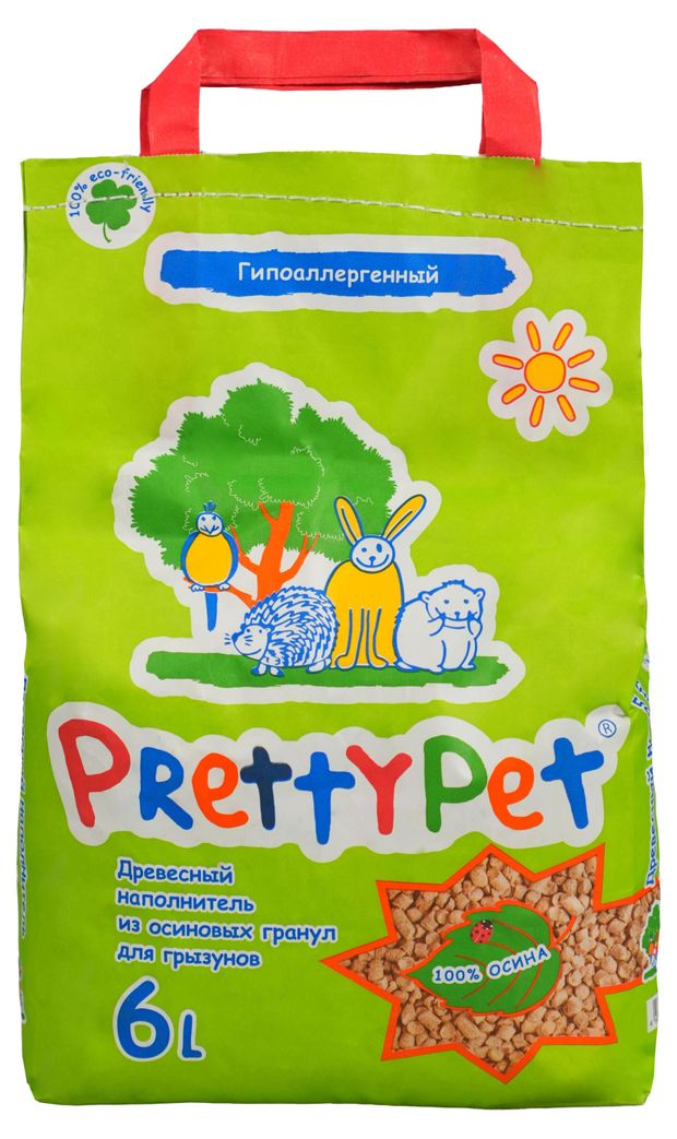 Наполнитель для грызунов PrettyCat впитывающий из осиновых гранул, 2 кг