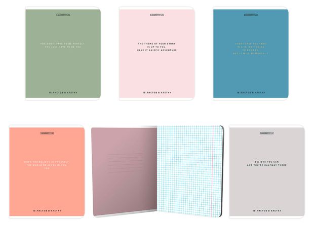 Тетрадь Academy Style в клетку А5 18 л, 1 шт в ассортименте