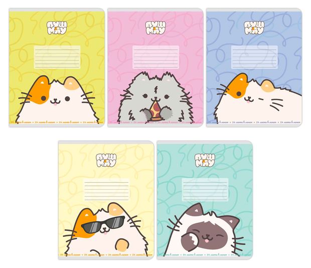 Тетрадь Academy Style Пушмяу в линейку А5 24 л, 1 шт в ассортименте