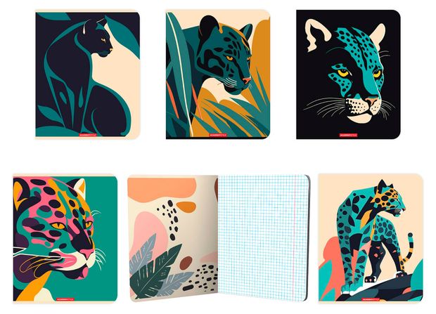 Тетрадь Academy Style Дикие кошки в клетку А5 48 л, 1 шт в ассортименте