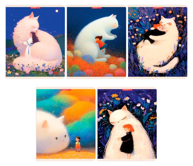 Тетрадь Academy Style Кот и девочка в клетку А5 48 л, 1 шт в ассортименте