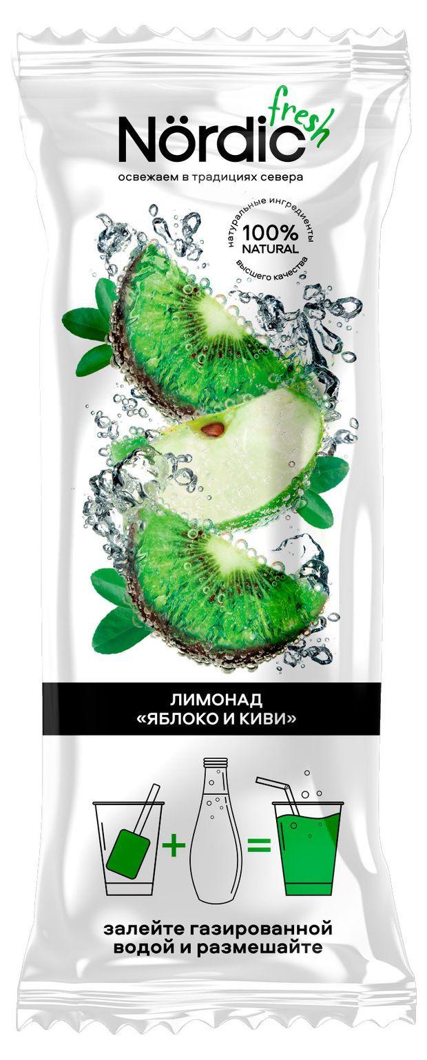 Замороженные продукты Основа коктейльная фруктово-ягодная Nordic Fresh Лимонад Яблоко и Киви с соком лимона для коктейлей и напитков эскимо на палочке замороженная, 70 г