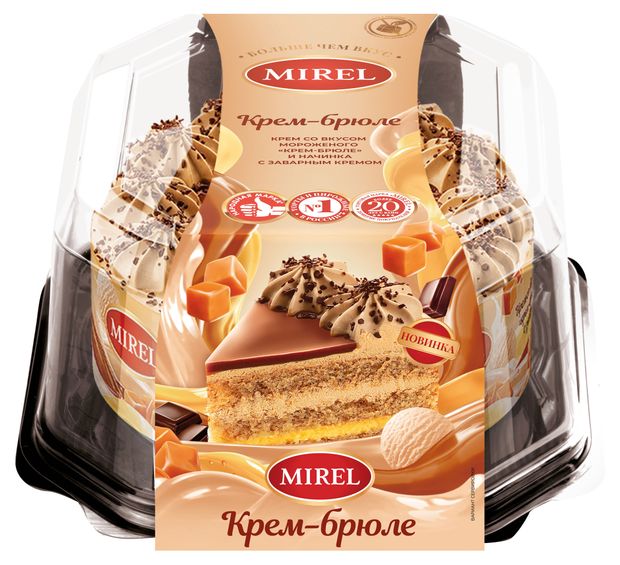 Торт бисквитный MIREL Крем-брюле с кремом со вкусом мороженого крем-брюле и начинкой с заварным кремом охлажденный, 650 г