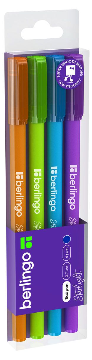 Ручка шариковая Berlingo Starlight синяя 0,7 мм, 4 шт