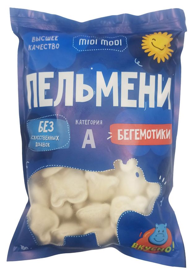 Пельмени мясные детские Midi Modi Бегемотики из говядины и курицы замороженные, 700 г