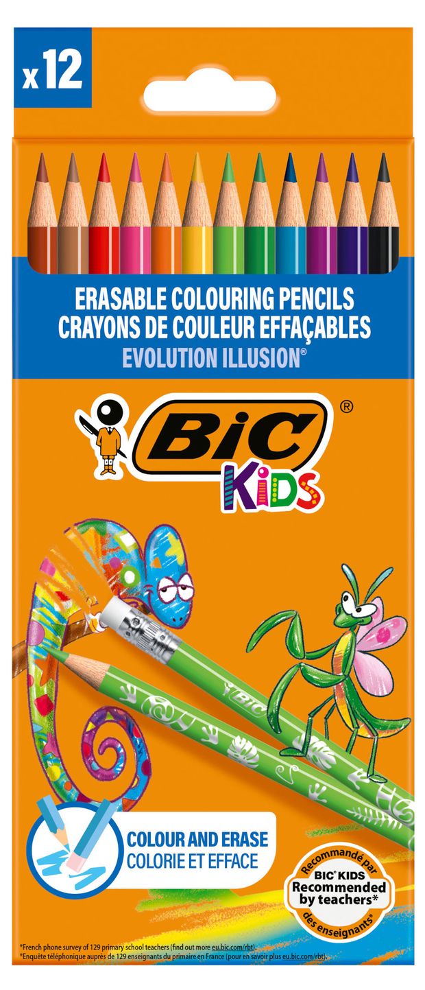 Карандаши цветные BIC Kids стираемые, 12 цветов