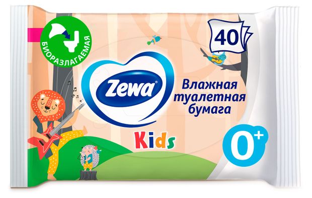 Влажная туалетная бумага Zewa Kids детская без аромата 40 листов 100₽