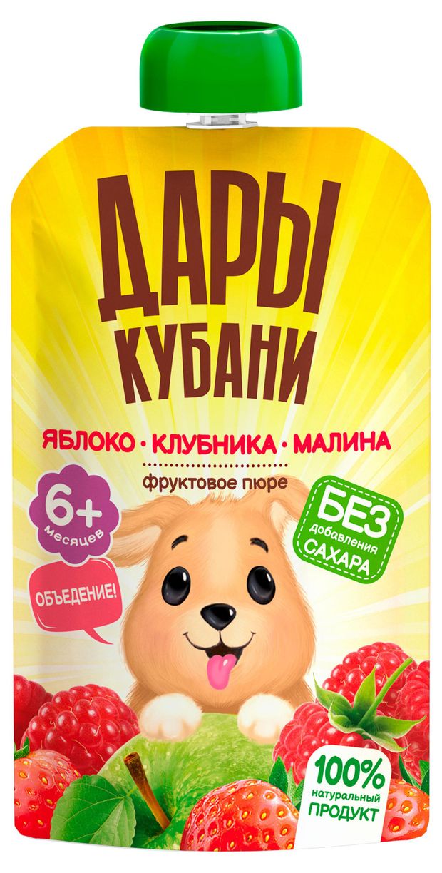 Пюре Дары Кубани яблоко клубника малина, 90 г