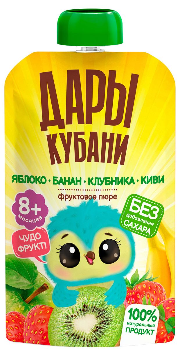 Пюре Дары Кубани яблоко клубника банан киви, 90 г