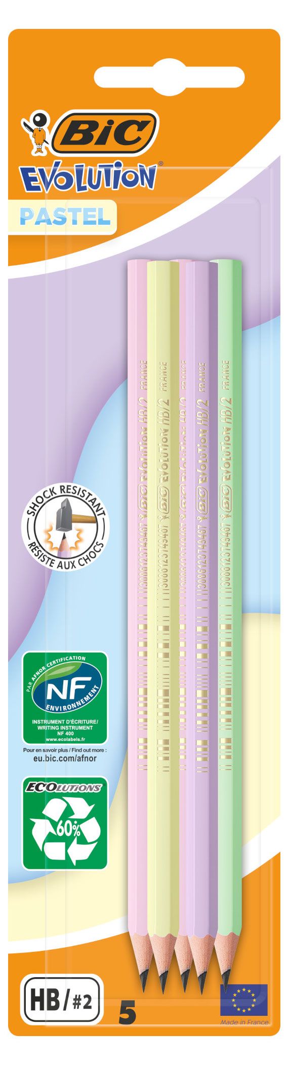Карандаши чернографитные BIC Evolution Pastel HB 5 шт 170₽