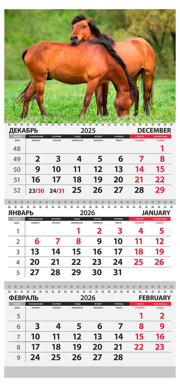 Календарь квартальный настенный Great Print Красивая пара гнедых на 2026 год