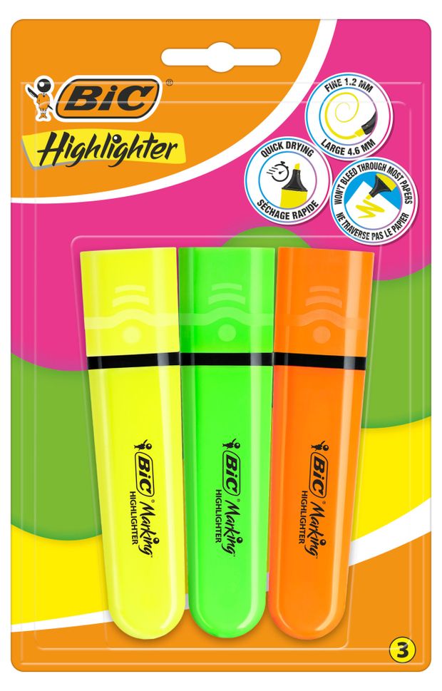 Текстовыделитель BIC в неоновых цветах, 3 шт