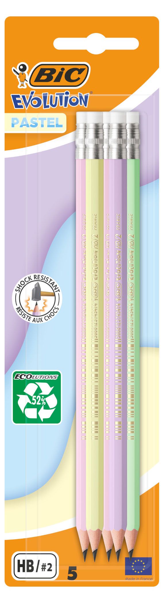 Канцтовары  Ашан Карандаши чернографитные BIC Evolution Pastel HB с ластиком, 5 шт