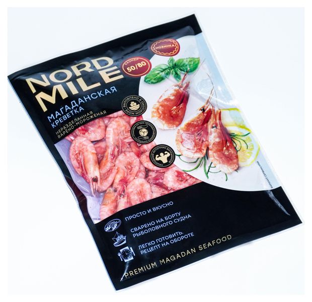 Креветки варено-мороженные Nord Mile неразделанные 5080 500 г 1602₽