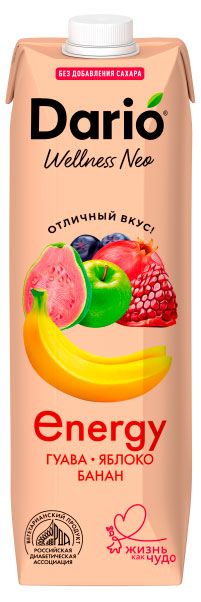 Вода, соки, напитки  Ашан Напиток сокосодержащий Dario Wellness Neo фруктовый Гуава-Яблоко-Банан, 1 л