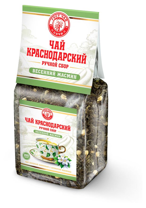 Чай зеленый Краснодарский ручной сбор Жасмин байховый крупнолистовой 100 г 140₽