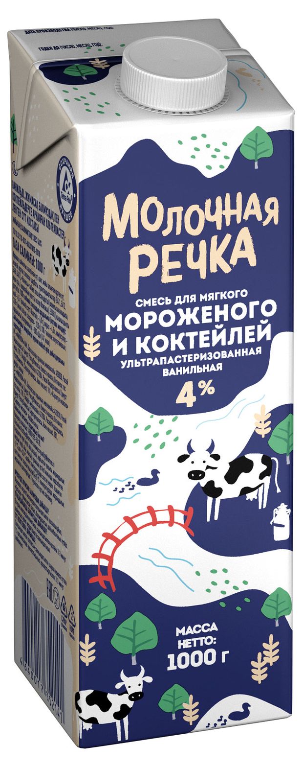 Смесь молочная Молочная речка для мягкого мороженого ванильная 4%, 1 л