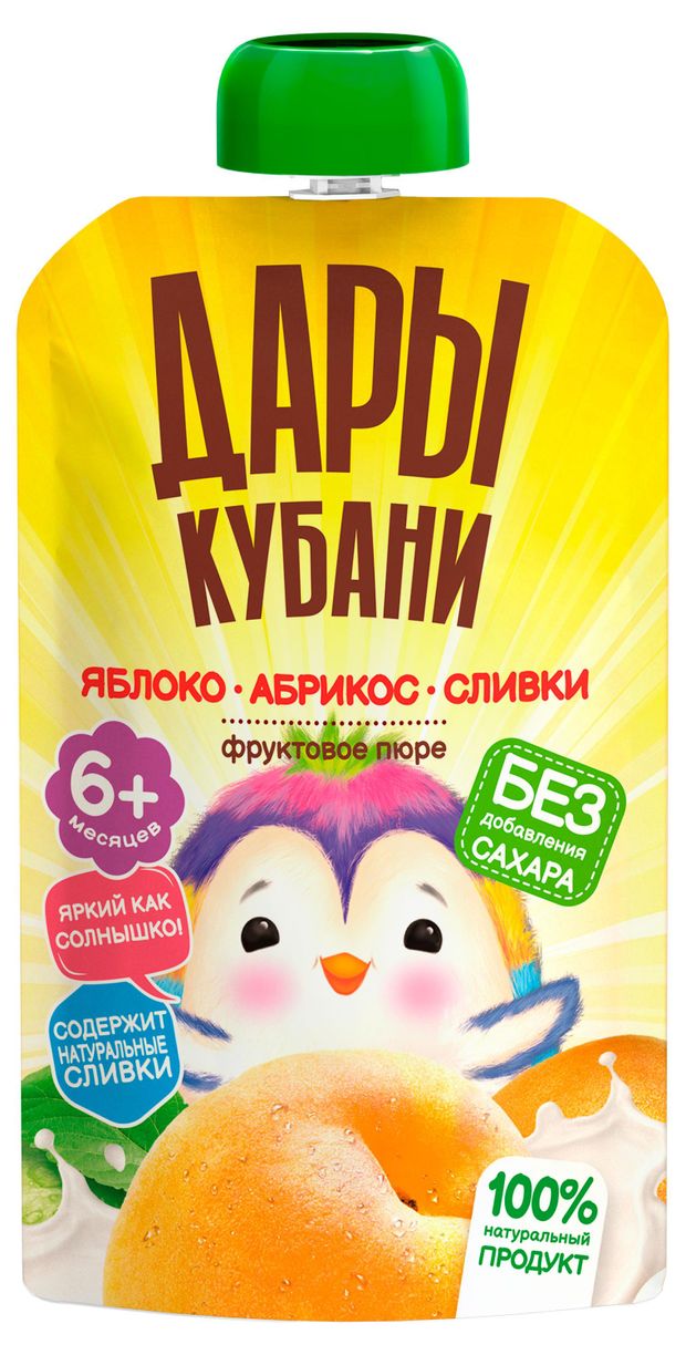 Пюре фруктовое Дары Кубани яблоко и абрикос со сливками с 6 мес., 90 г