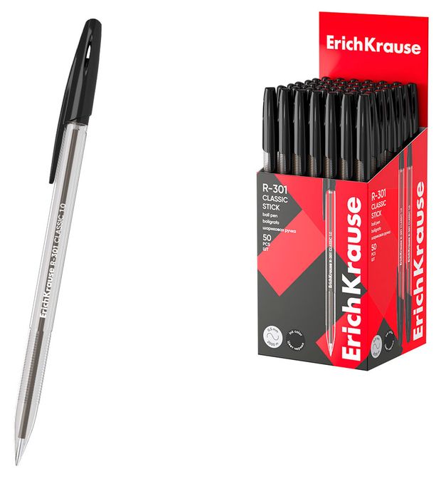 Ручка шариковая ErichKrause R-301 Classic Stick 1.0, черная, 1 шт
