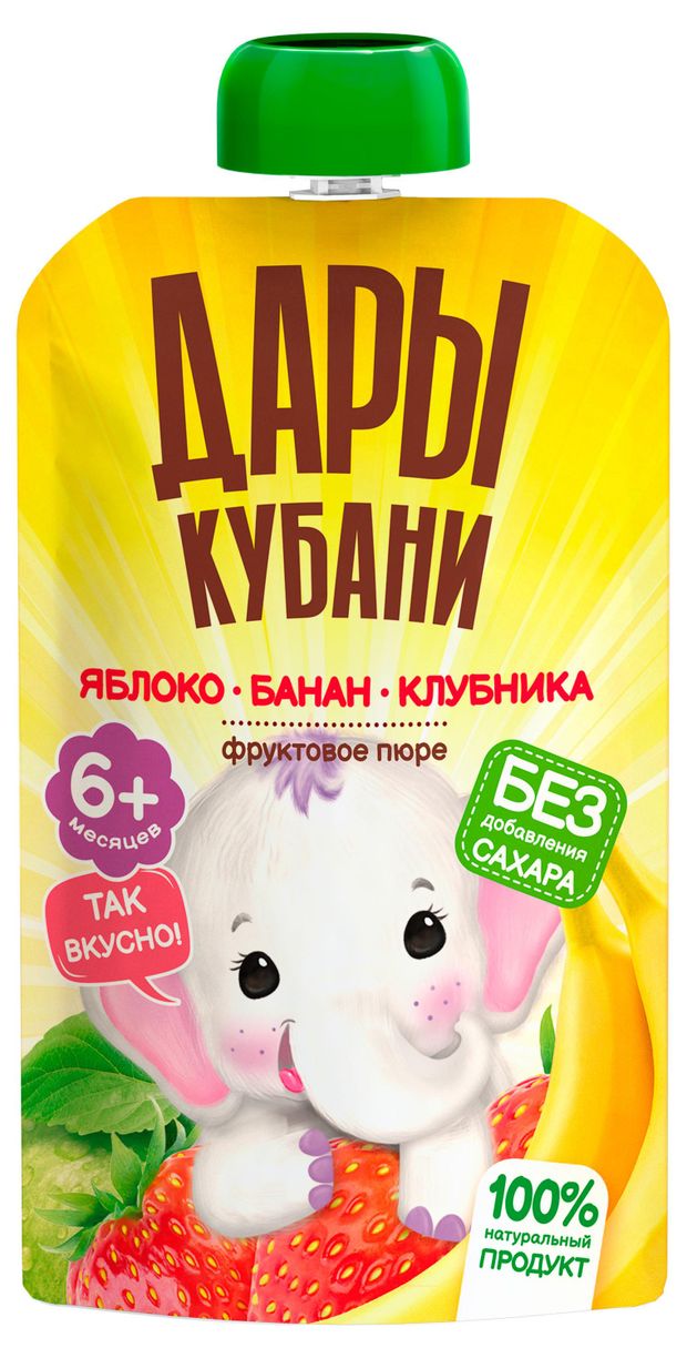 Пюре фруктовое Дары Кубани яблоко-банан-клубника с 6 мес., 90 г