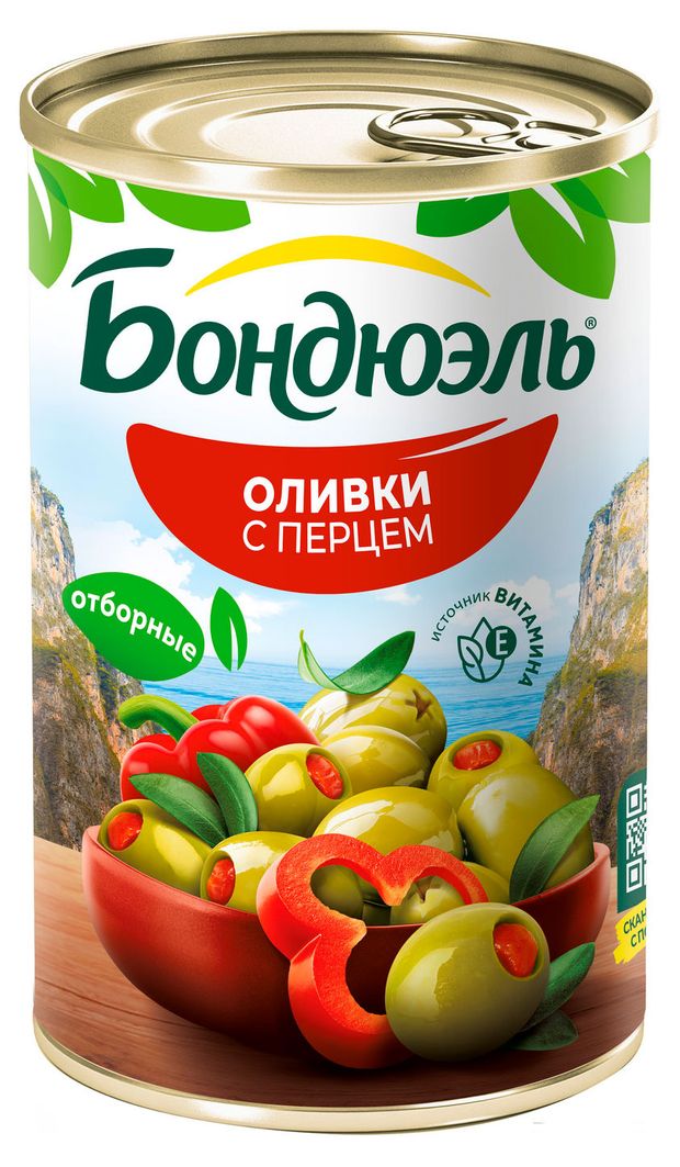 Бакалея  Ашан Оливки Бондюэль со сладким перцем, 314 мл
