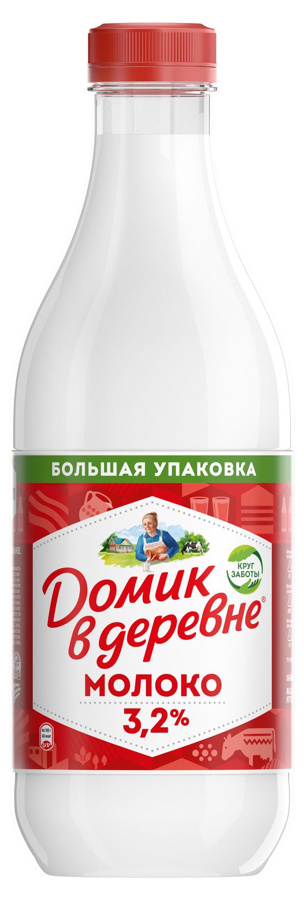 Молочные продукты, яйца  Ашан Молоко пастеризованное питьевое Домик в деревне нормализованное 3,2% БЗМЖ, 1440 г