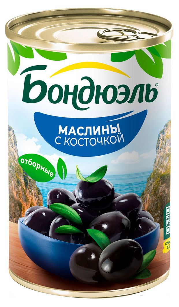 Бакалея  Ашан Маслины черные Бондюэль с косточками, 300 г