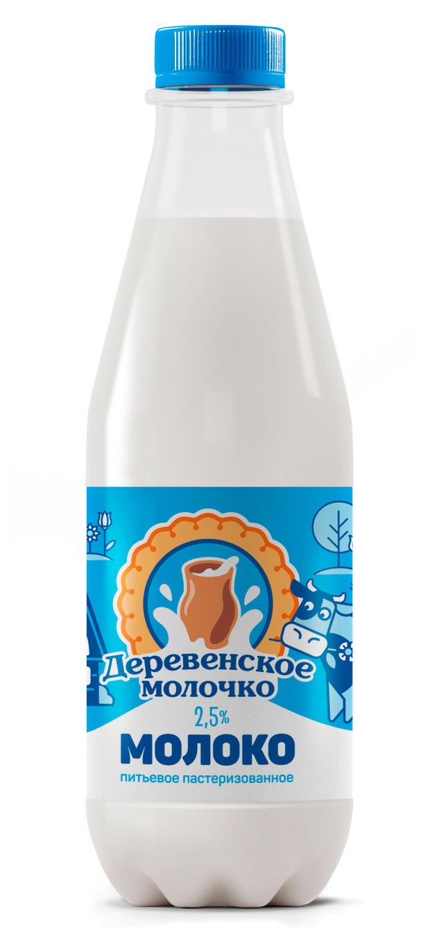 Молоко питьевое Деревенское молочко пастеризованное 2,5% БЗМЖ, 850 г