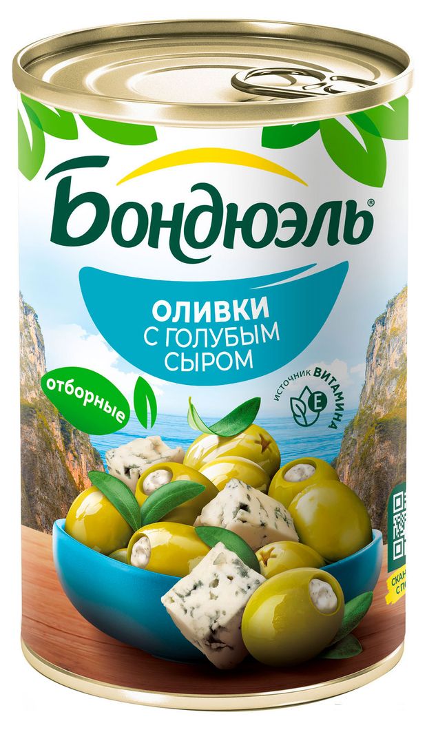 Бакалея  Ашан Оливки Бондюэль Мансанилья с голубым сыром, 300 г