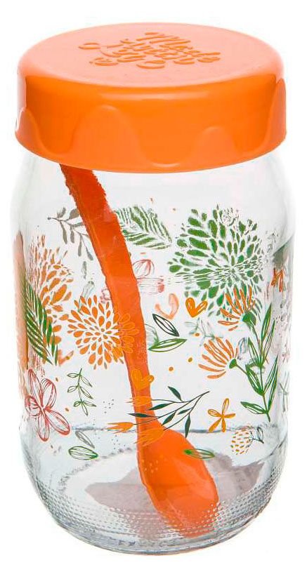 Банка стеклянная Solmazer с пластиковой крышкой и ложкой Ботаника, 370 мл