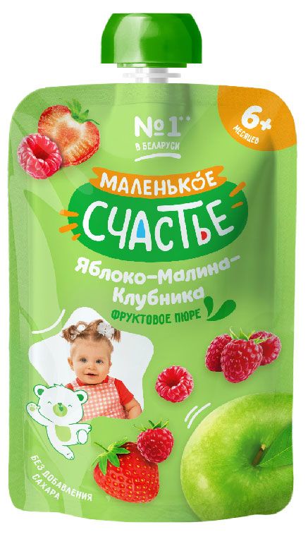 Пюре Маленько счастье яблоко малина клубника с 6 мес., 90 г