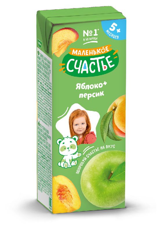 Нектар Маленько счастье яблоко персик с 5 мес., 200 мл