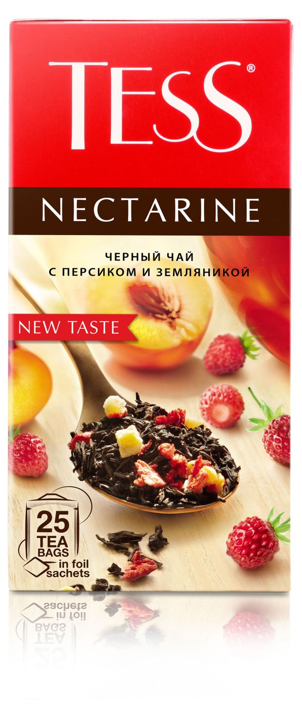   Ашан Чай черный Tess Nectarine с персиком и земляникой, 25х1,5 г