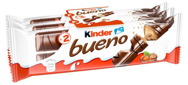 Вафли Kinder Bueno покрытые молочным шоколадом с молочно-ореховой начинкой Польша, 129 г