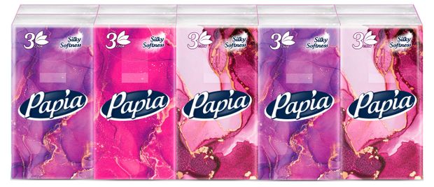 Платочки бумажные носовые Papia 3 слоя белые, 10 шт