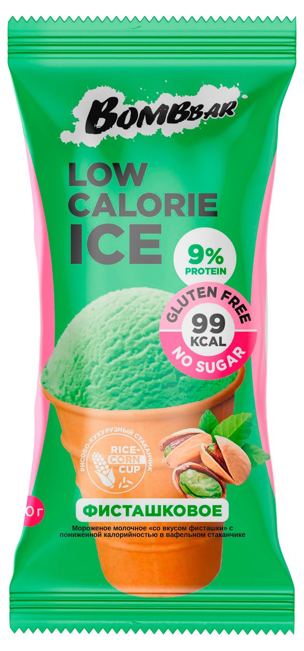 Мороженое молочное Bombbar со вкусом фисташки без сахара 6 протеина без глютена халяль 43 БЗМЖ 80 г 190₽