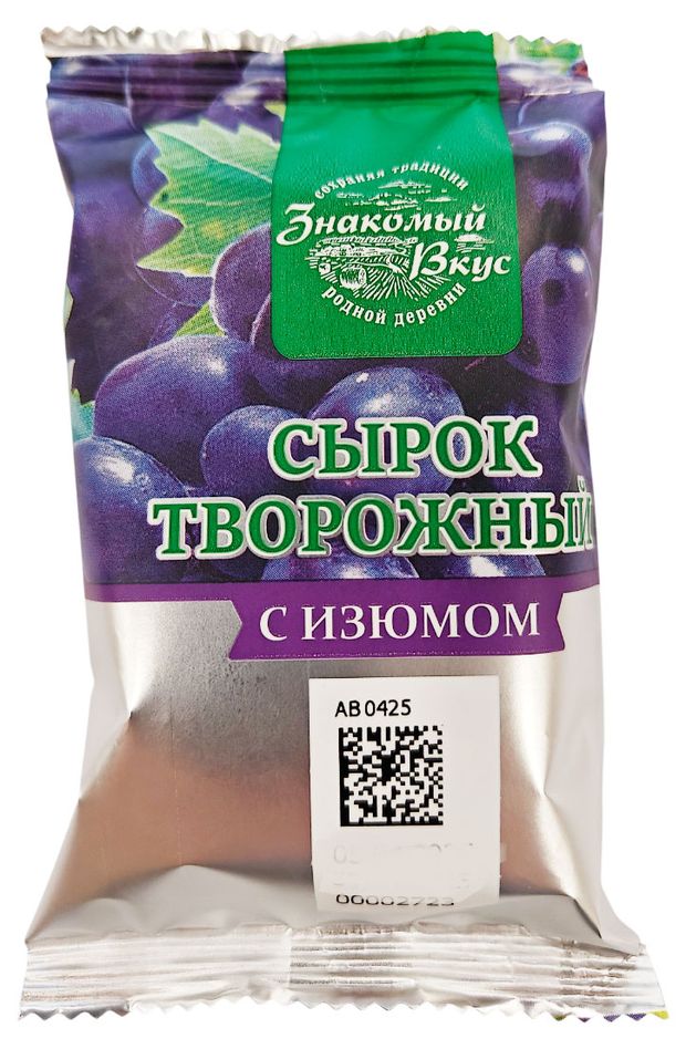 Сырок творожный Знакомый вкус Масса творожная с изюмом брикет 16,5%, 90 г
