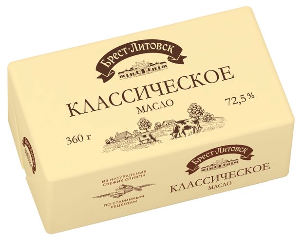 Масло сливочное Брест-Литовск Классическое 725 БЗМЖ 360 г 520₽