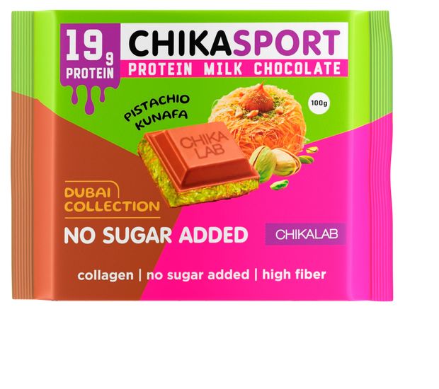 Шоколад молочный Chikalab с фисташковой пастой и хрустящим тестом, 100 г