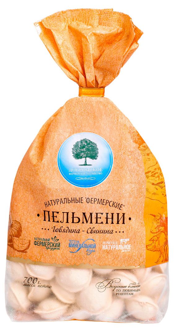 Пельмени мясные Добринское Фермерское Хозяйство Фермерские натуральные из говядины свинины и теста на минеральной воде 700 г 510₽
