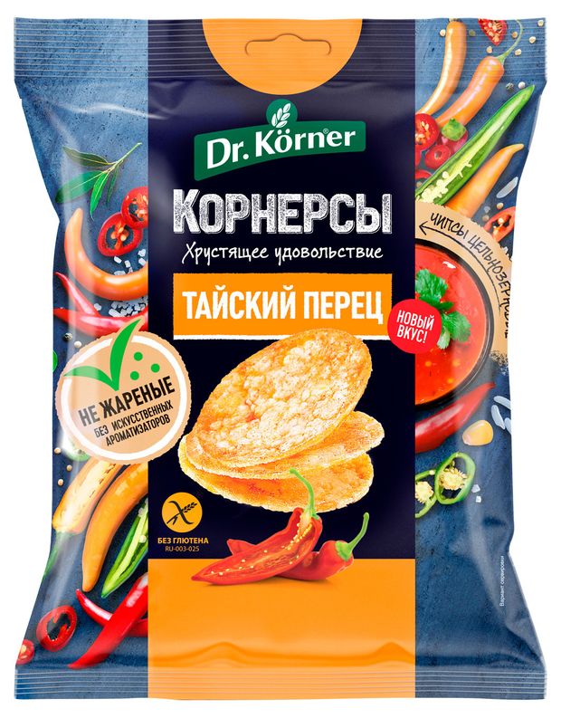 Чипсы безглютеновые Dr. Korner цельнозерновые с тайским острым сладким перцем, 50 г