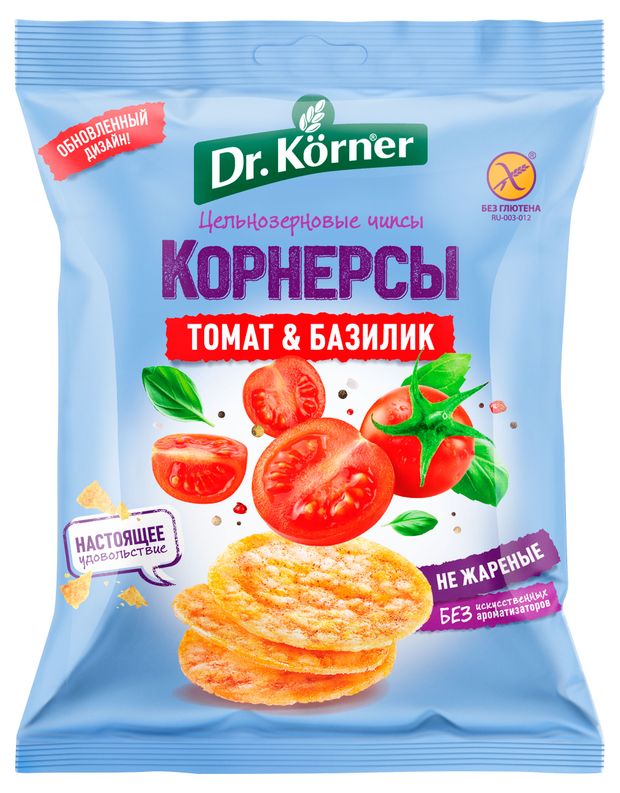 Чипсы Dr.Korner Корнерсы кукурузно-рисовые с томатом и базиликом, 50 г