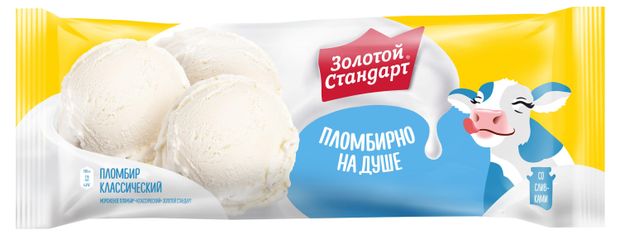 Мороженое пломбир Золотой стандарт классический со вкусом сливок БЗМЖ, 380 г