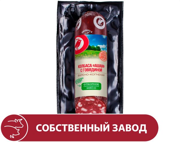 Колбаса варено-копченая АШАН Красная птица с говядиной, ~ 0,4 кг
