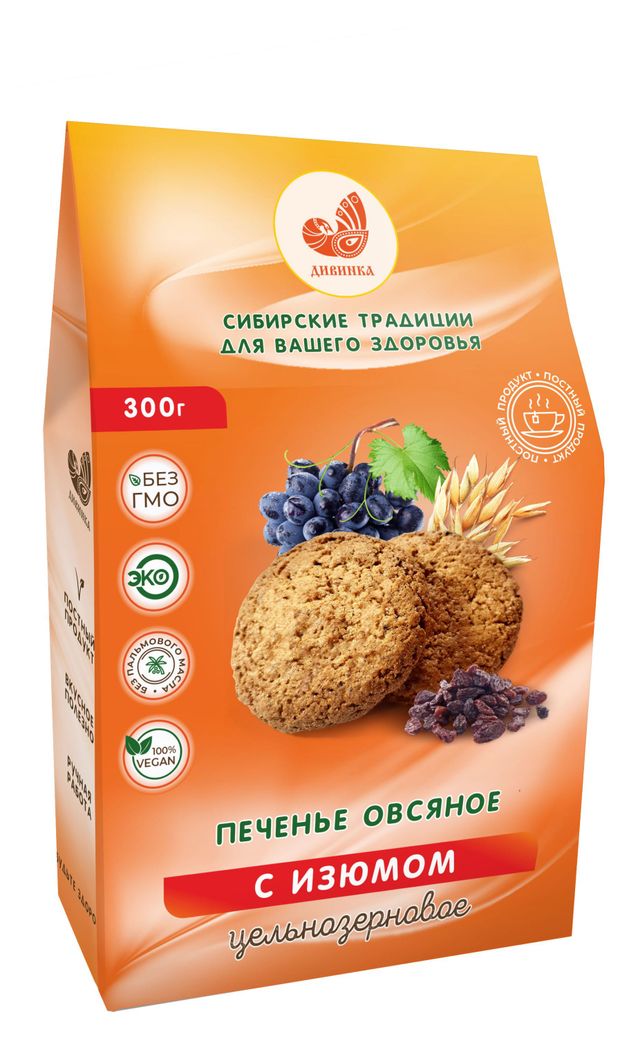 Печенье Дивинка Овсяное с изюмом, 300 г