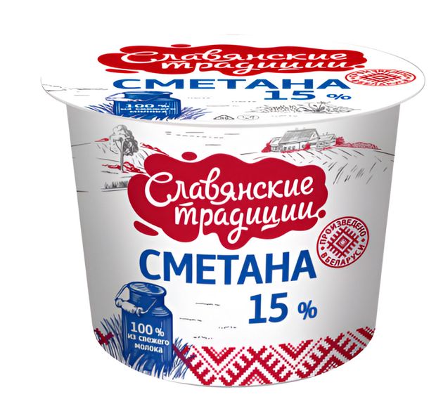 Сметана Славянские традиции 15% БЗМЖ Беларусь, 380 г
